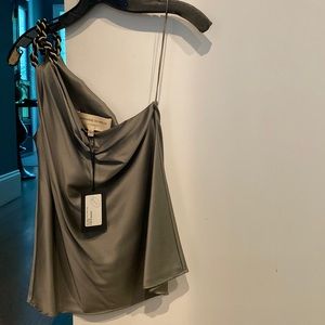 Jasmine Di Milo one shoulder stretch silk dark grey top. New with tags.